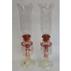 1950/70 Paire de Bougeoirs En Cristal Opalescent Et Rouge Photophores Baccarat Signés