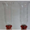 1950/70 Paire de Bougeoirs En Cristal Opalescent Et Rouge Photophores Baccarat Signés