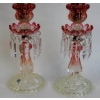 1950/70 Paire de Bougeoirs En Cristal Opalescent Et Rouge Photophores Baccarat Signés