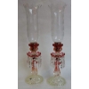 1950/70 Paire de Bougeoirs En Cristal Opalescent Et Rouge Photophores Baccarat Signés