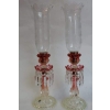 1950/70 Paire de Bougeoirs En Cristal Opalescent Et Rouge Photophores Baccarat Signés
