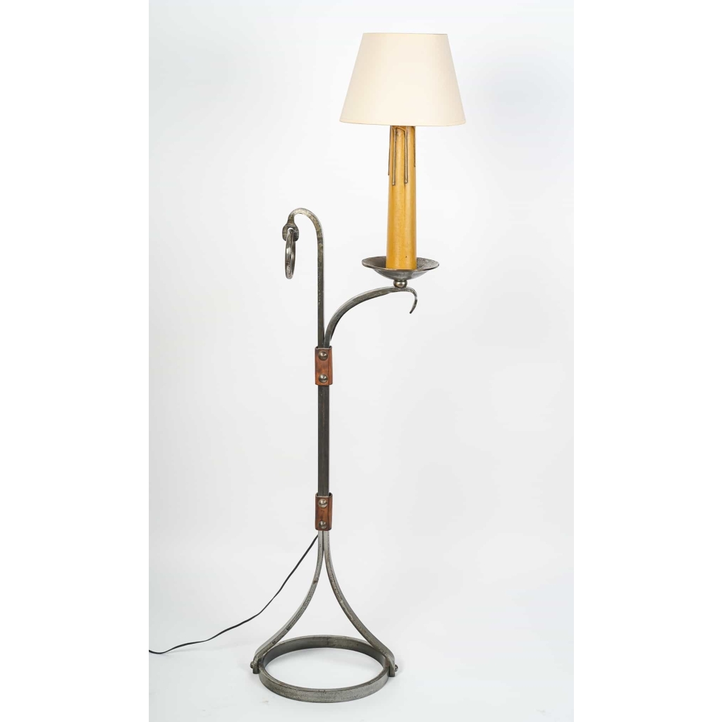 Lampadaire en fer forgé et cuire, 1960 | Biron |||||||||