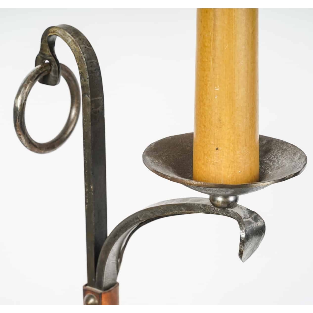 Lampadaire en fer forgé et cuire, 1960 | Biron Lampadaire en fer forgé et cuire, 1960