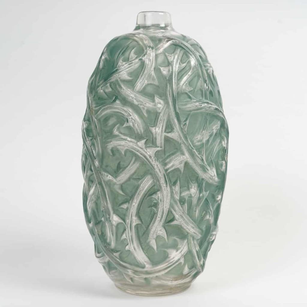 Vase « Ronces » verre blanc patiné vert de René LALIQUE | Biron Vase "Ronces" verre blanc patiné vert de René LALIQUE