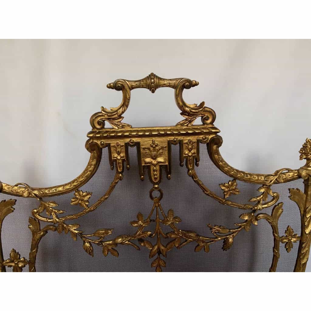 1880′ Pare Etincelles N3 En Bronze Doré Aux Pots De Fleurs 11