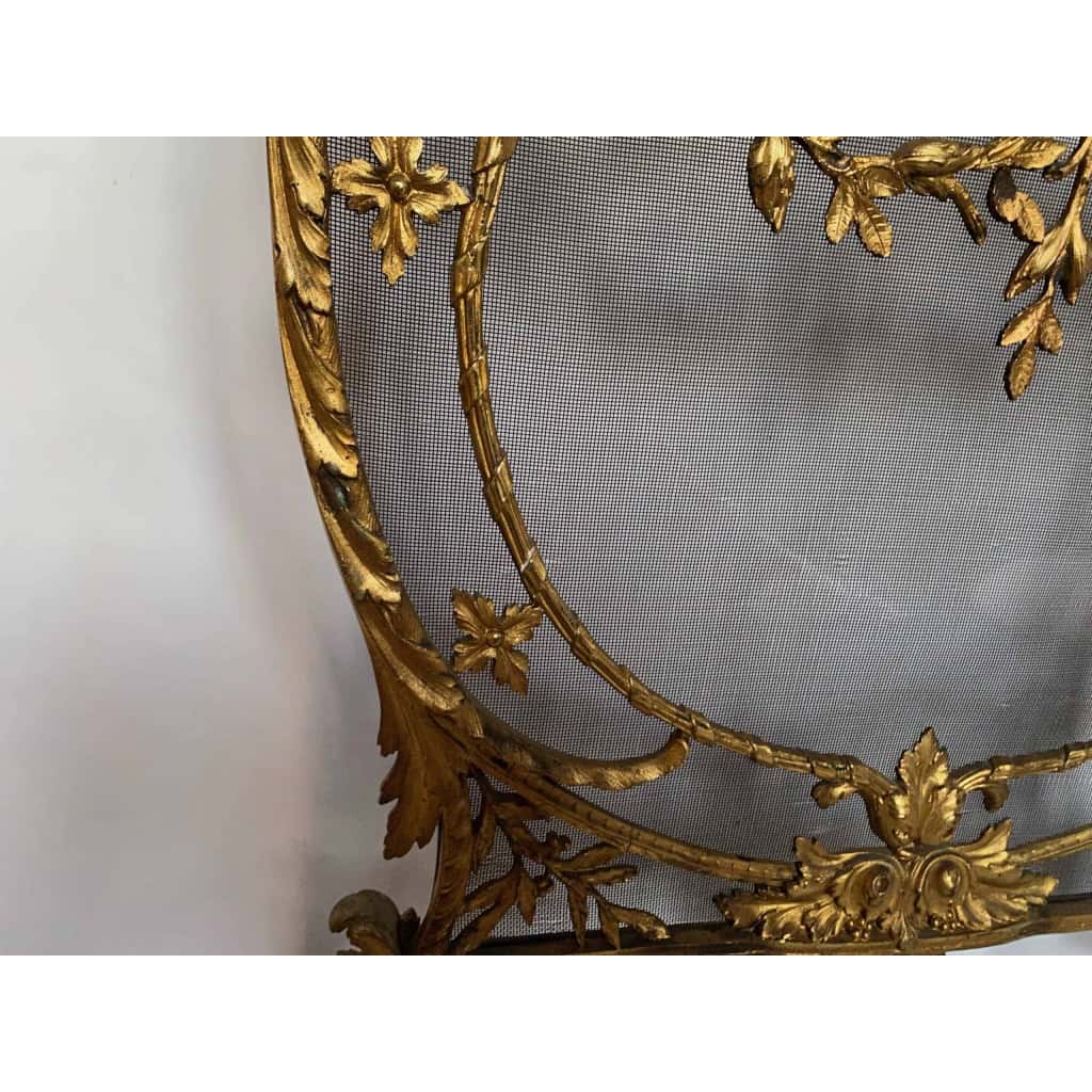 1880′ Pare Etincelles N3 En Bronze Doré Aux Pots De Fleurs 4