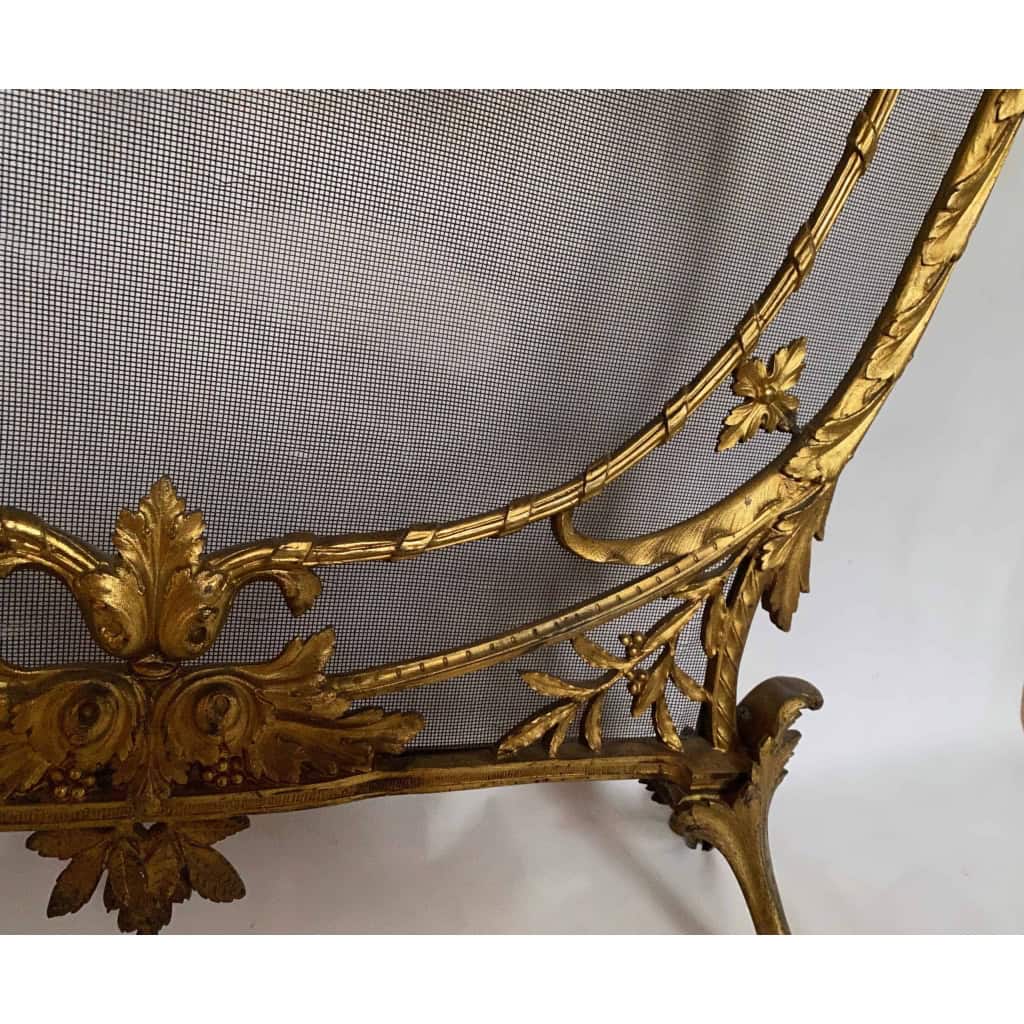 1880′ Pare Etincelles N3 En Bronze Doré Aux Pots De Fleurs 5