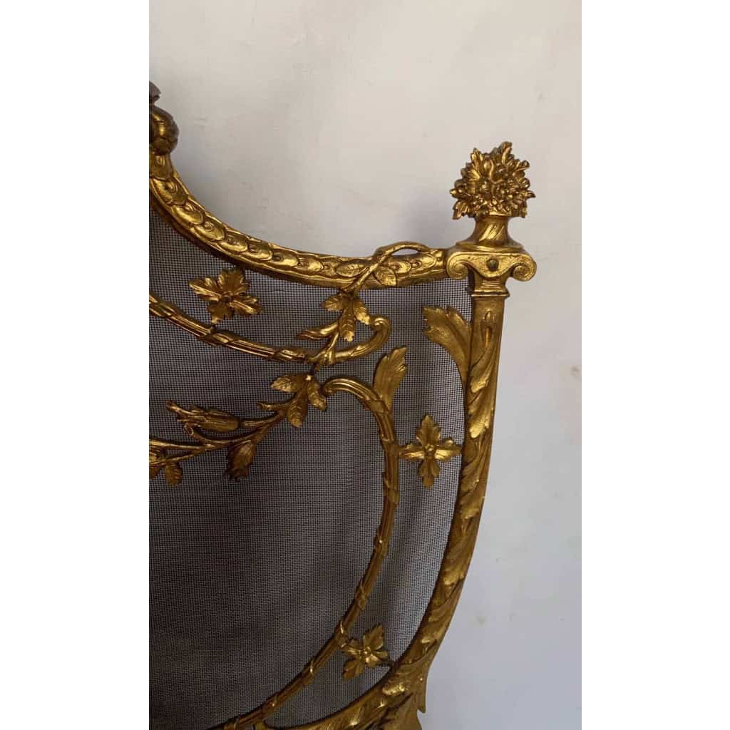 1880′ Pare Etincelles N3 En Bronze Doré Aux Pots De Fleurs 7