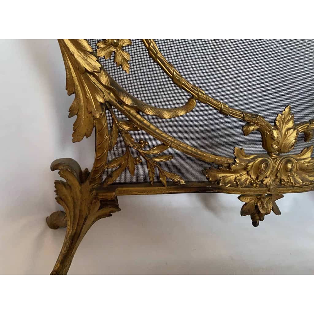 1880′ Pare Etincelles N3 En Bronze Doré Aux Pots De Fleurs 8