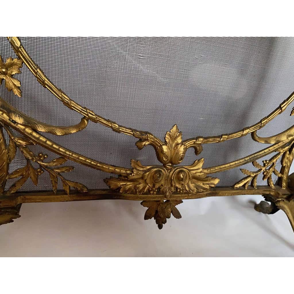 1880′ Pare Etincelles N3 En Bronze Doré Aux Pots De Fleurs 9
