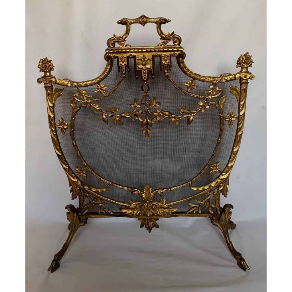 1880′ Pare Etincelles N3 En Bronze Doré Aux Pots De Fleurs 10