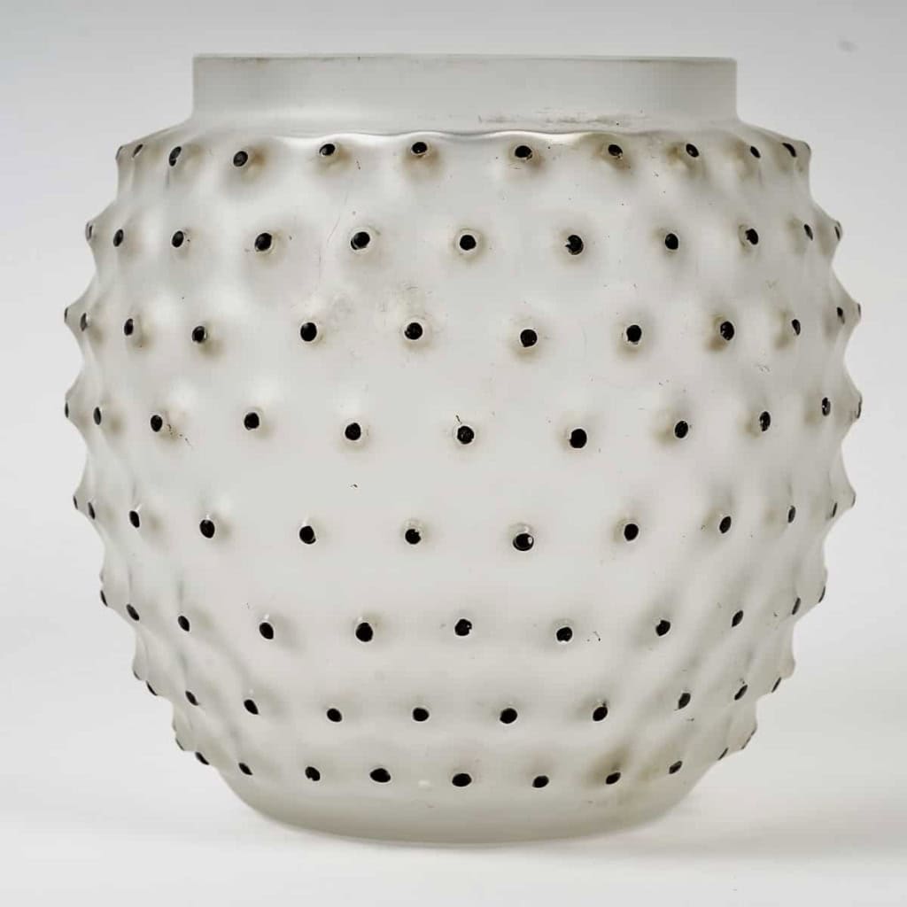 Vase « Cactus » verre blanc émaillé noir d’origine de René LALIQUE | Biron ||||||