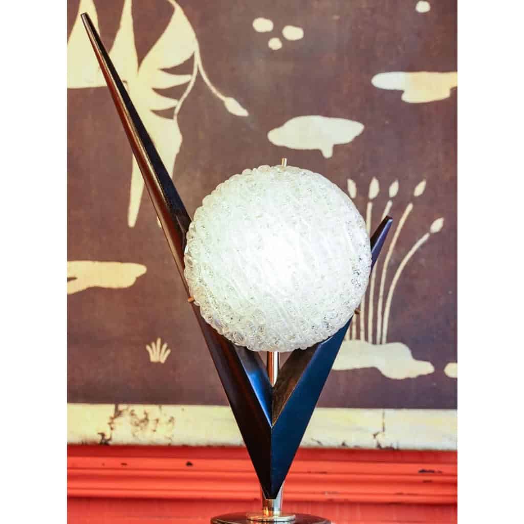Maison Arlus, Lampe en verre, laiton doré et bois laqué, années 1950 | Biron Maison Arlus, Lampe en verre, laiton doré et bois laqué, années 1950