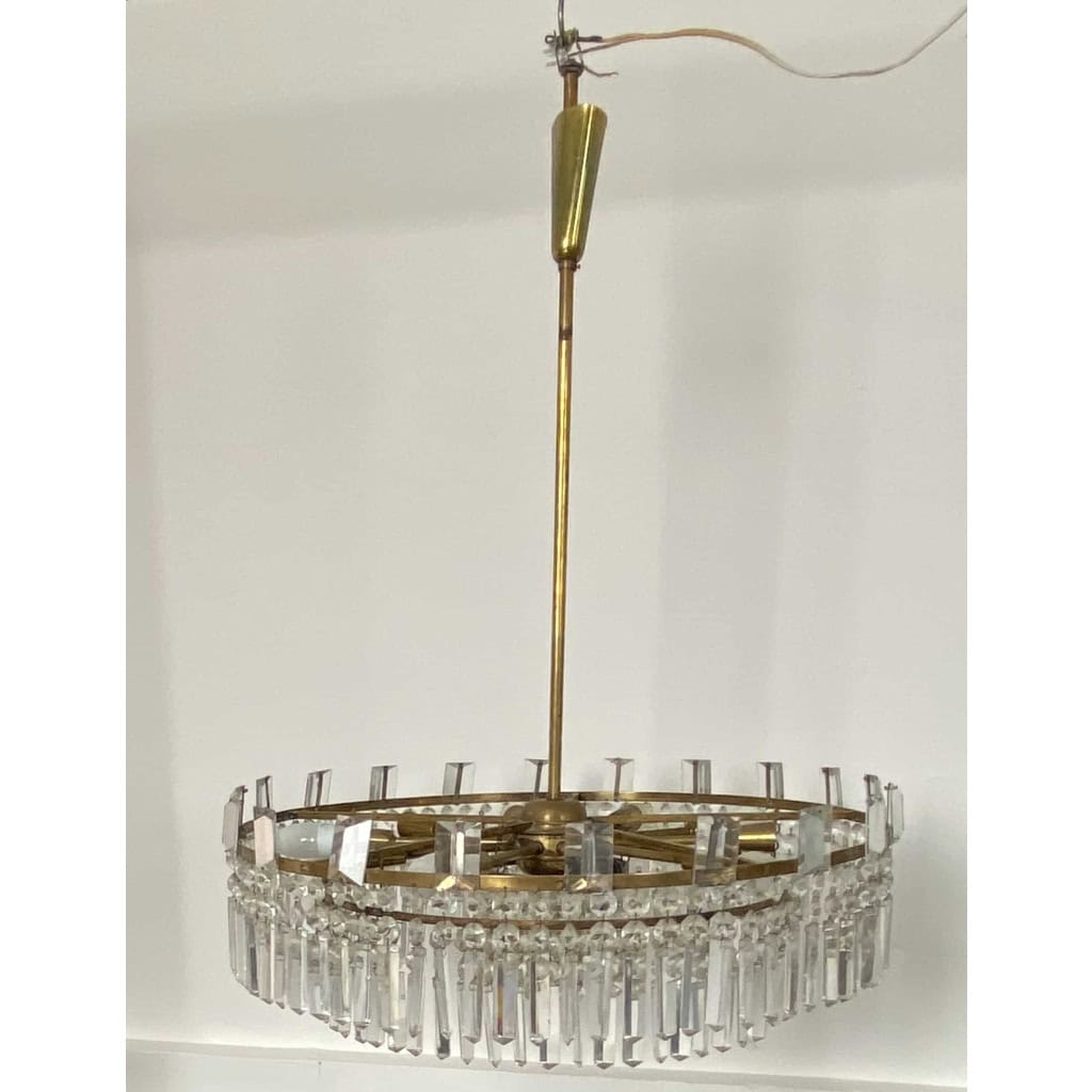 1960′ Lustre Circulaire A 2 Étages Laiton Et Cristal, BAKALOWITS & SÖHNE | Biron ||||||||||