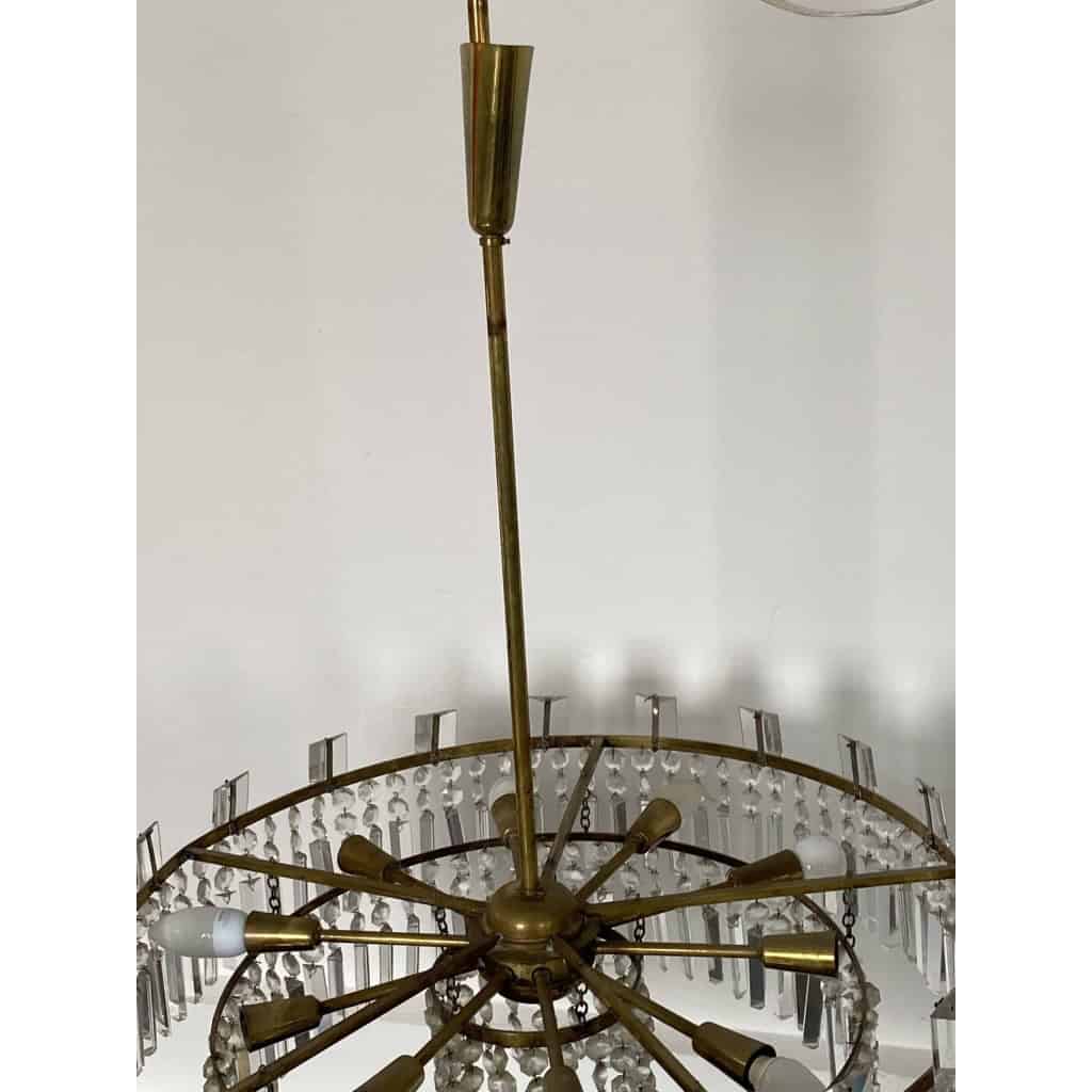 1960′ Lustre Circulaire A 2 Étages Laiton Et Cristal, BAKALOWITS & SÖHNE | Biron 1960′ Lustre Circulaire A 2 Étages Laiton Et Cristal, BAKALOWITS & SÖHNE
