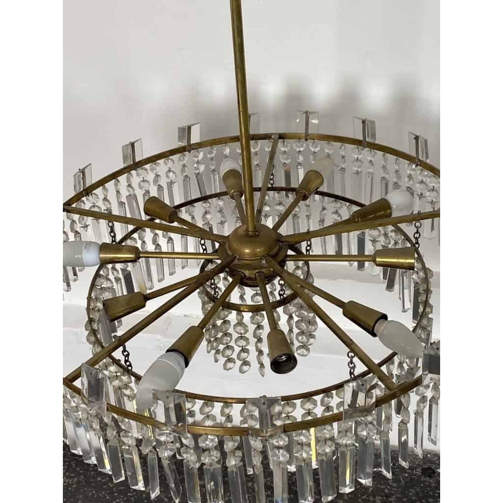 1960′ Lustre Circulaire A 2 Étages Laiton Et Cristal, BAKALOWITS & SÖHNE | Biron 1960′ Lustre Circulaire A 2 Étages Laiton Et Cristal, BAKALOWITS & SÖHNE