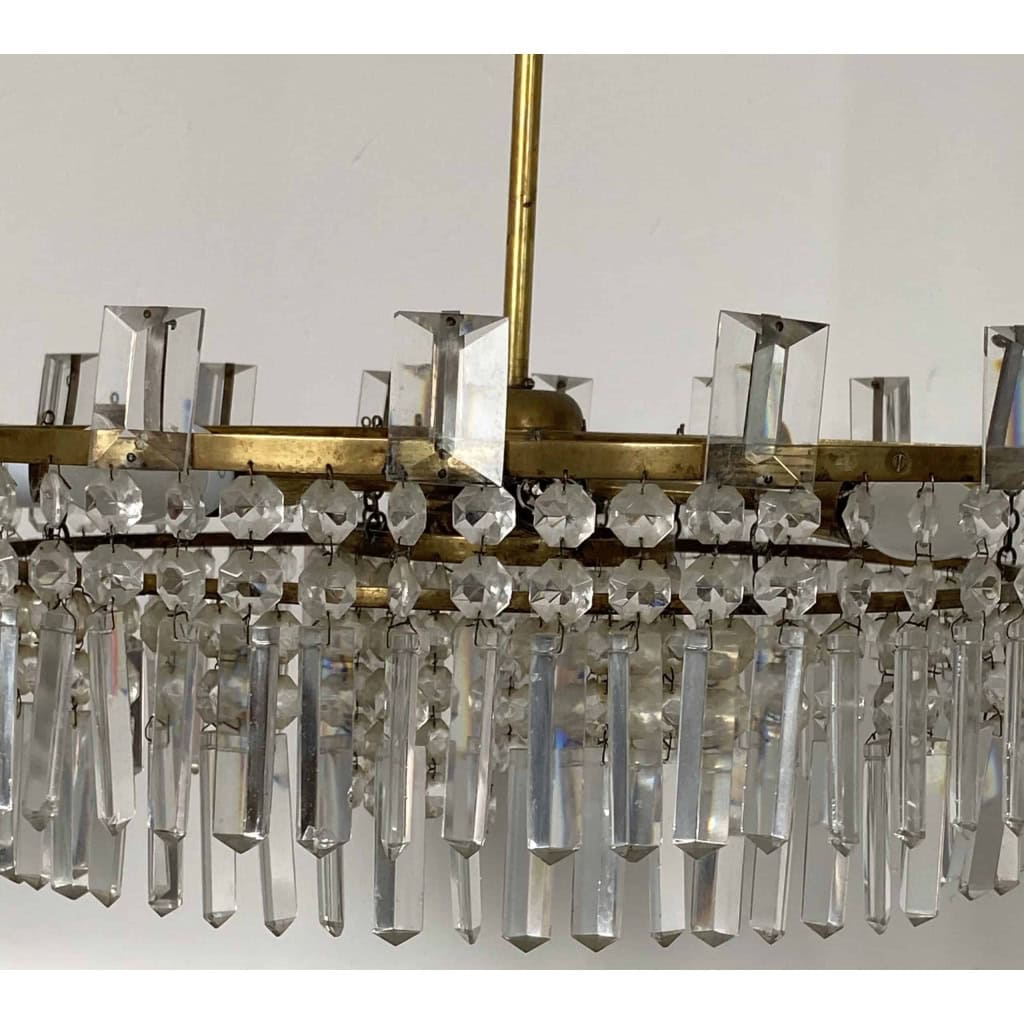 1960′ Lustre Circulaire A 2 Étages Laiton Et Cristal, BAKALOWITS & SÖHNE | Biron 1960′ Lustre Circulaire A 2 Étages Laiton Et Cristal, BAKALOWITS & SÖHNE