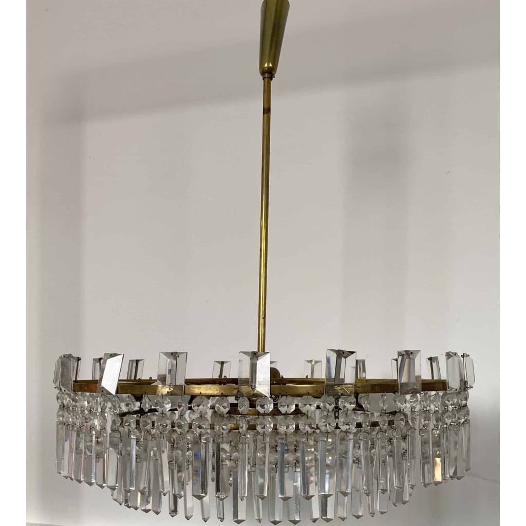 1960′ Lustre Circulaire A 2 Étages Laiton Et Cristal, BAKALOWITS & SÖHNE | Biron 1960′ Lustre Circulaire A 2 Étages Laiton Et Cristal, BAKALOWITS & SÖHNE