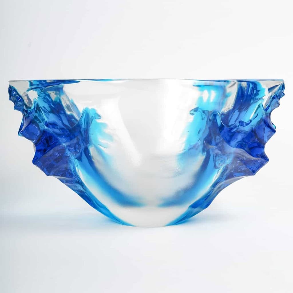 Coupe Vase Haïti cristal blanc et bleu de René LALIQUE | Biron Coupe Vase Haïti cristal blanc et bleu de René LALIQUE