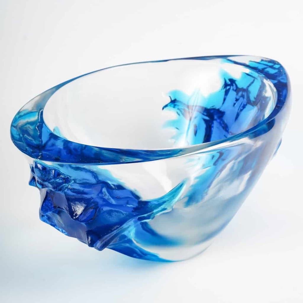 Coupe Vase Haïti cristal blanc et bleu de René LALIQUE | Biron Coupe Vase Haïti cristal blanc et bleu de René LALIQUE