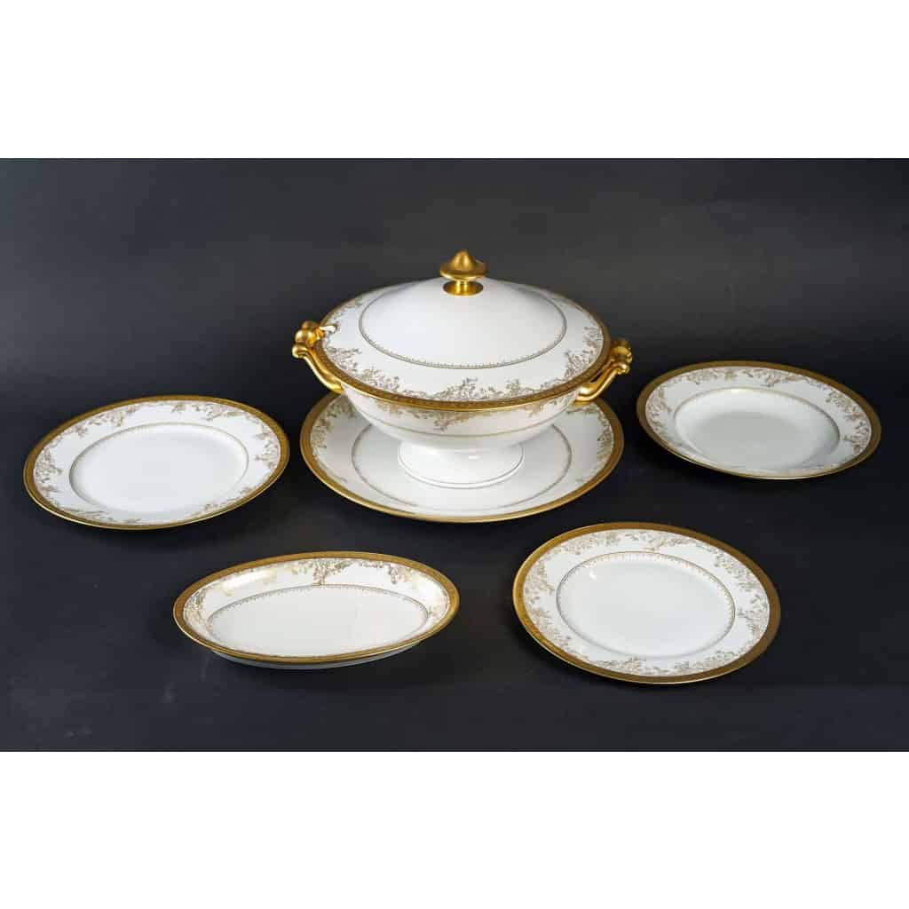 Service de Table en Porcelaine de Luxe | Collection Diplomate Haviland | Blanc et Or | Ensemble pour 12 personnes – 53 Pièces | Biron |||||||||||||