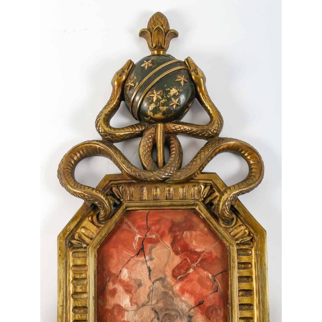 Paire d’appliques en bronze à 5 lumières, encadrant des médaillons en scaglione XIXème siècle | Biron Paire d’appliques en bronze à 5 lumières, encadrant des médaillons en scaglione XIXème siècle