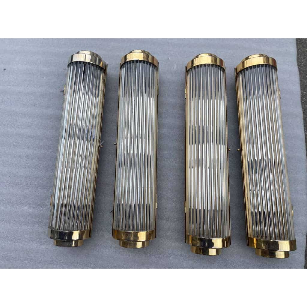 1970′ Série de 4 appliques A Tubes de Verre Style Genet Michon Ou Petitot | Biron |||||||||||