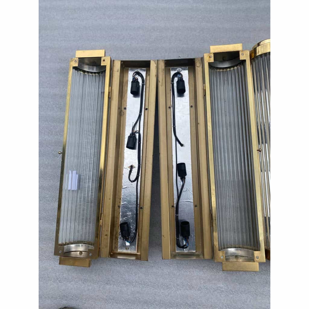 1970′ Série de 4 appliques A Tubes de Verre Style Genet Michon Ou Petitot | Biron 1970′ Série de 4 appliques A Tubes de Verre Style Genet Michon Ou Petitot
