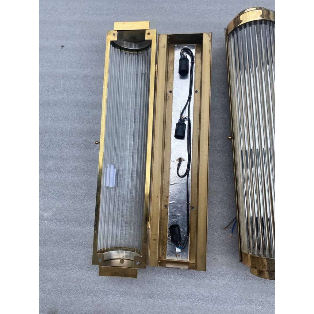 1970′ Série de 4 appliques A Tubes de Verre Style Genet Michon Ou Petitot | Biron 1970′ Série de 4 appliques A Tubes de Verre Style Genet Michon Ou Petitot