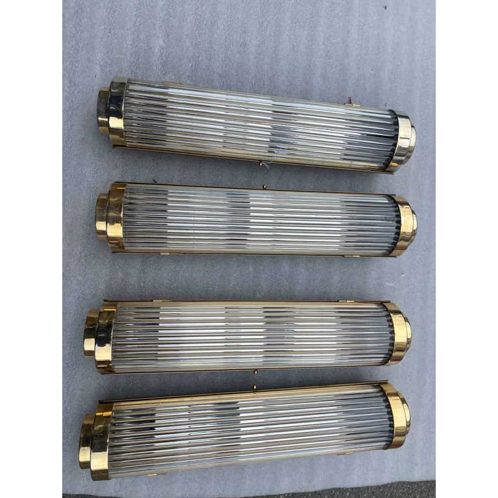 1970′ Série de 4 appliques A Tubes de Verre Style Genet Michon Ou Petitot | Biron 1970′ Série de 4 appliques A Tubes de Verre Style Genet Michon Ou Petitot