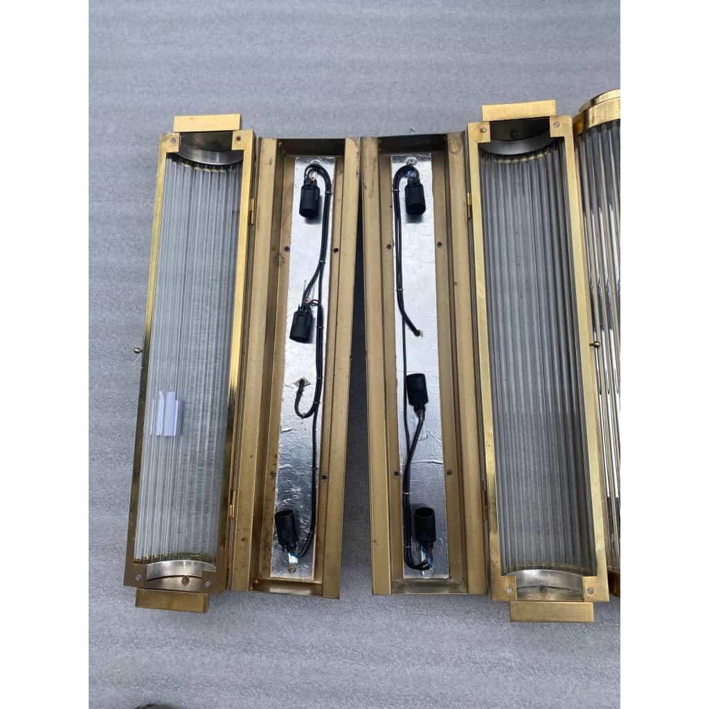 1970′ Série de 4 appliques A Tubes de Verre Style Genet Michon Ou Petitot | Biron 1970′ Série de 4 appliques A Tubes de Verre Style Genet Michon Ou Petitot