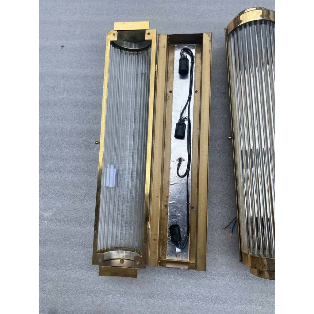 1970′ Série de 4 appliques A Tubes de Verre Style Genet Michon Ou Petitot | Biron 1970′ Série de 4 appliques A Tubes de Verre Style Genet Michon Ou Petitot