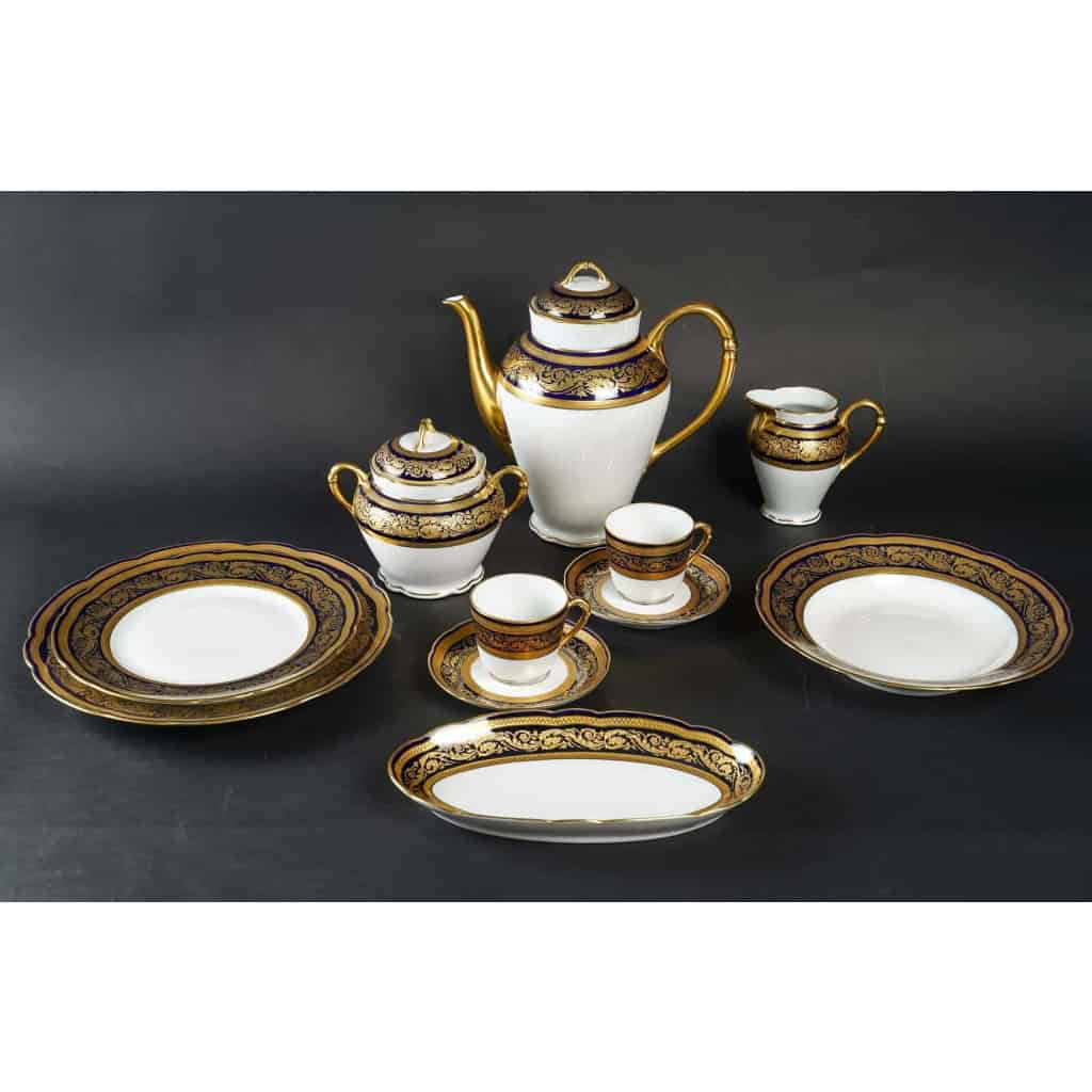 Service à Café en Porcelaine de Limoges | Vendôme Bernardaud | Bleu de four et Or | Ensemble pour 12 Personnes| 27 Pièces | Biron |||||||||||||||||||