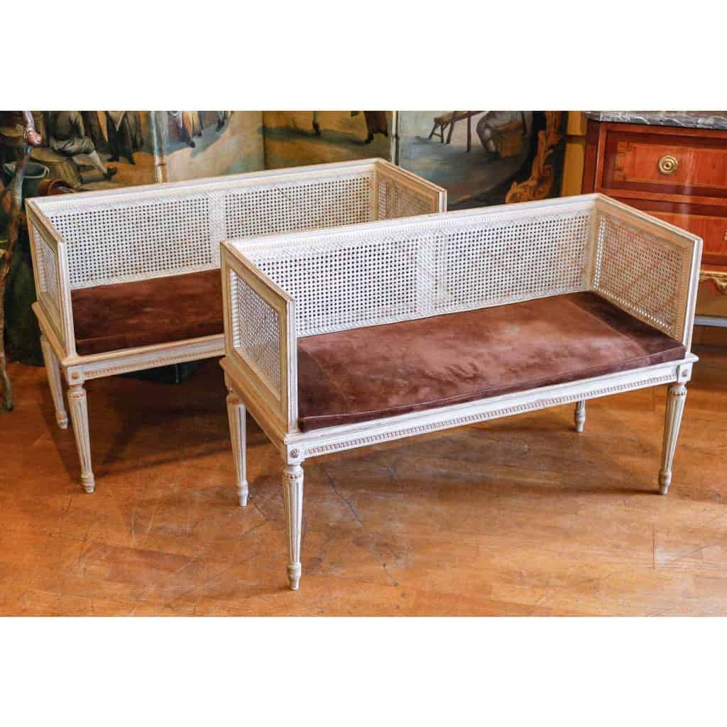 Paire de banquettes de style Louis XVI. Estampillées Henry JANSEN | Biron ||||||
