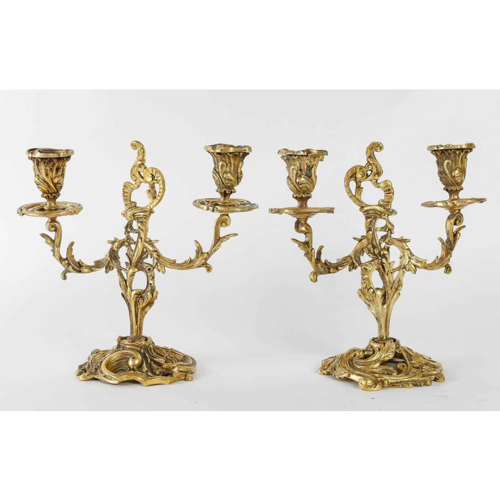 Paire de Bougeoirs en Bronze du XIXème Siècle, Epoque Napoléon III