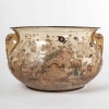 Coupe Jardinière à Anses « Papillons, Sauterelles et Champignons » verre fumé émaillé et doré de Emile GALLE | Biron ||||||||||||||
