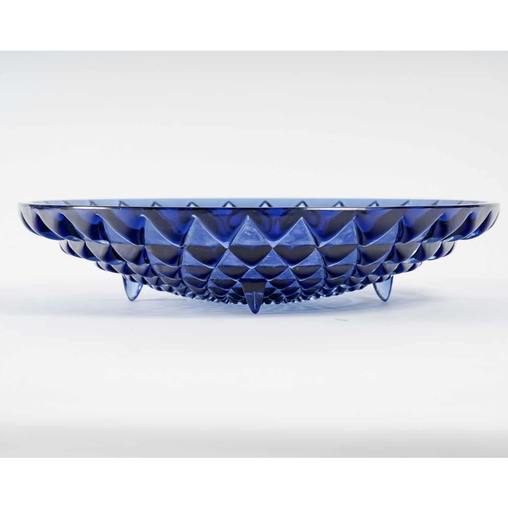 Coupe « Rosaces » verre bleu saphir de René LALIQUE | Biron Coupe "Rosaces" verre bleu saphir de René LALIQUE