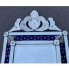 1950/60 ‘ Miroir N3 Venise Rectangulaire à Fronton Avec Cadre en Verre Bleu Orné D Etoiles Argentées Centre Biseauté | Biron 1950/60 ‘ Miroir N3 Venise Rectangulaire à Fronton Avec Cadre en Verre Bleu Orné D Etoiles Argentées Centre Biseauté