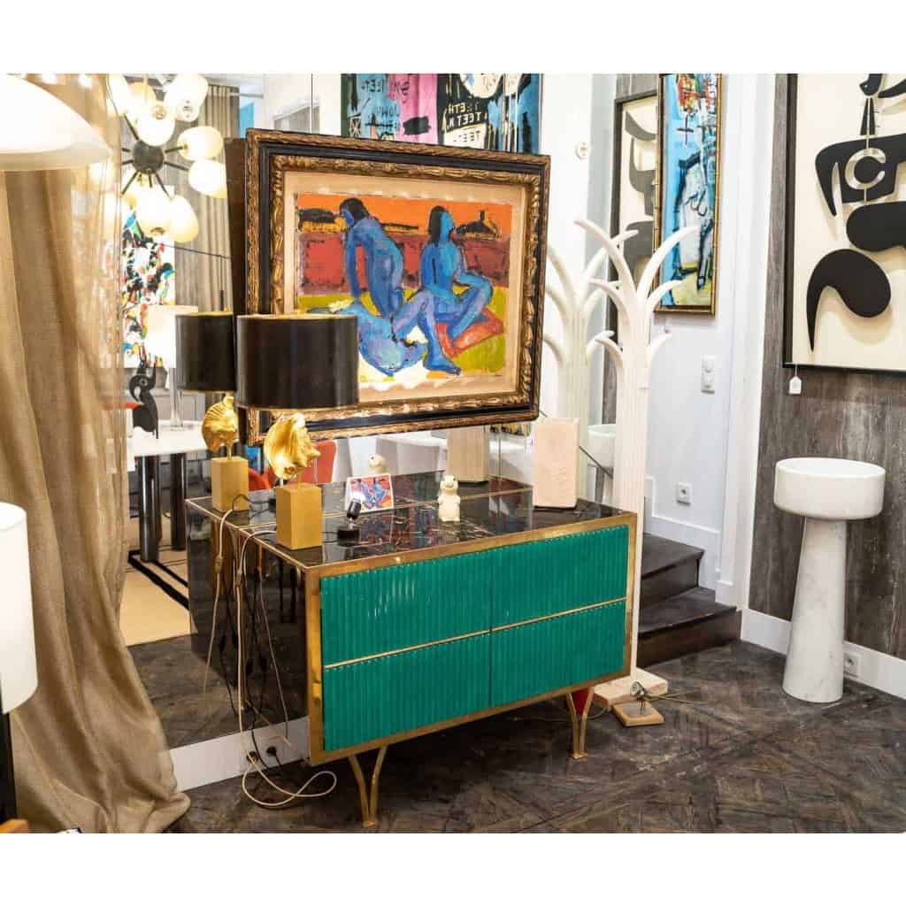 Glass and gilded brass sideboard, 1970s | Biron |||||