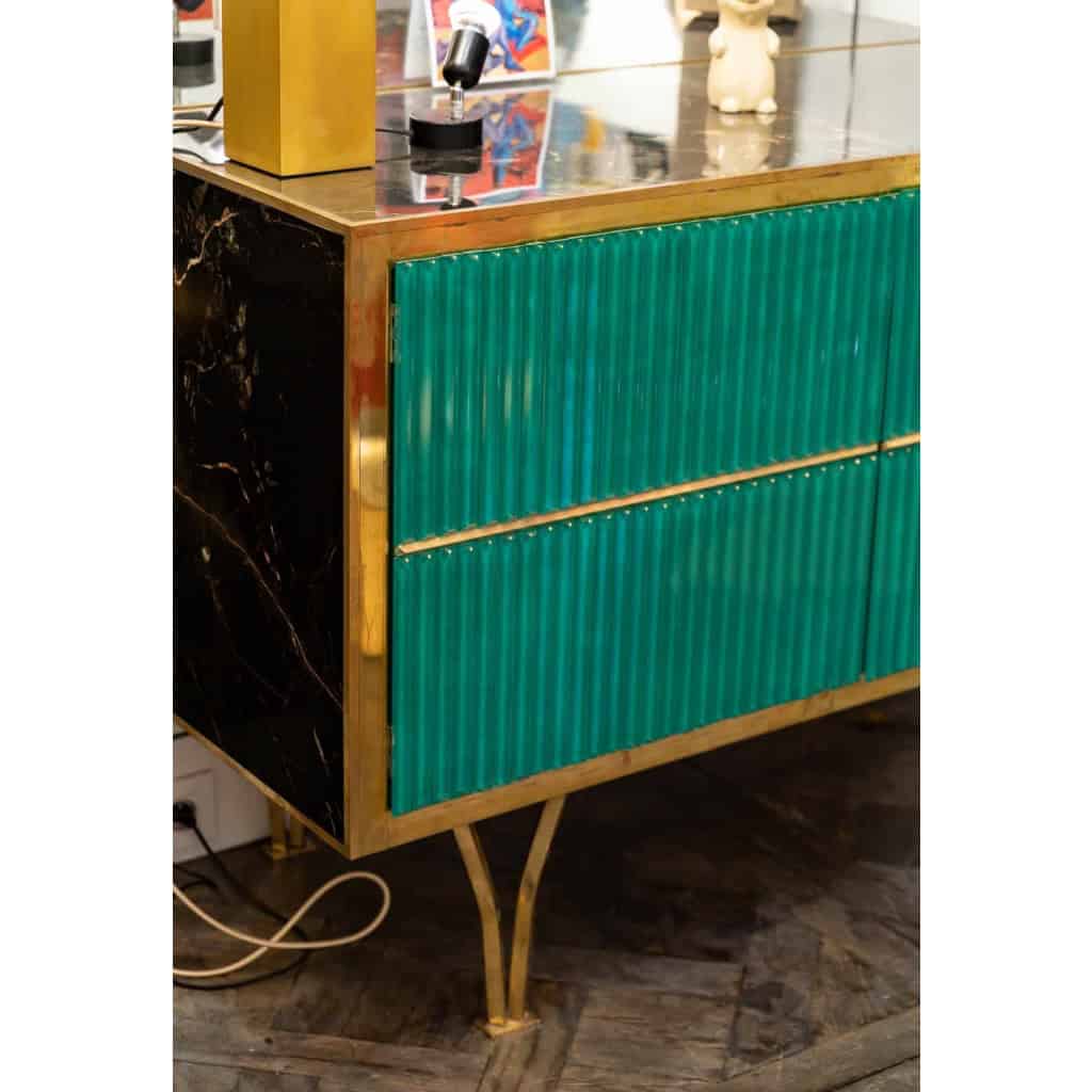 Glass and gilded brass sideboard, 1970s | Biron Glass and gilded brass sideboard, 1970s