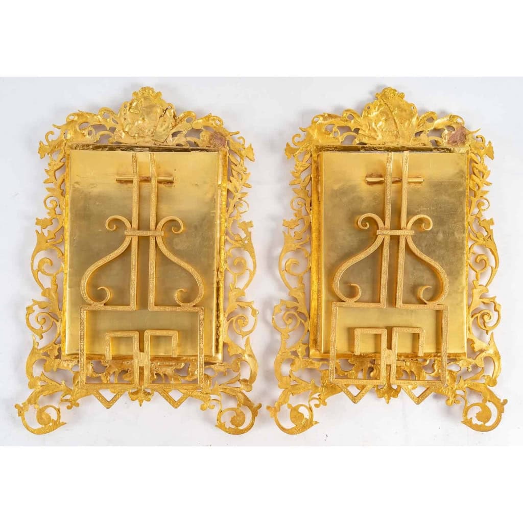 Paire de cadres photos en bronze doré fin XIXème siècle