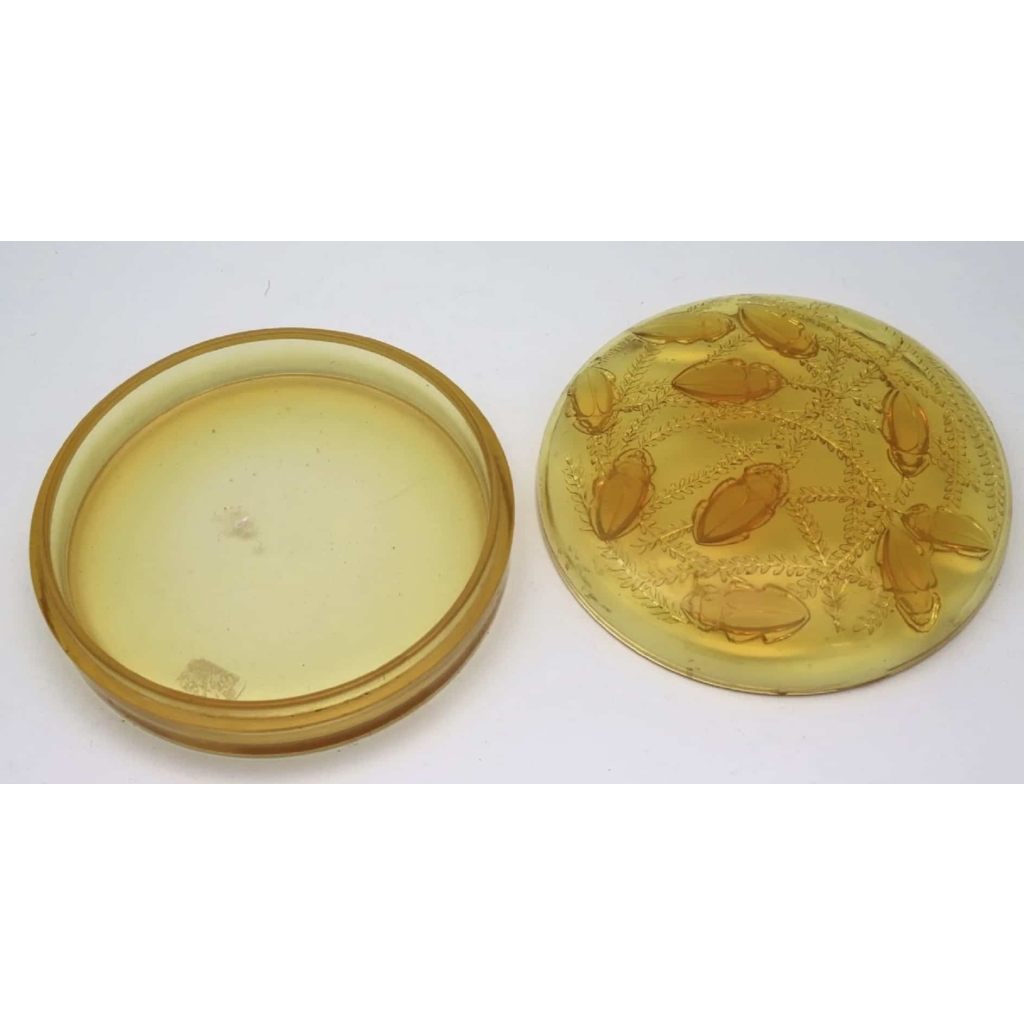 René Lalique : Boite « CLEONES » Teinté Jaune | Biron René Lalique : Boite « CLEONES » Teinté Jaune