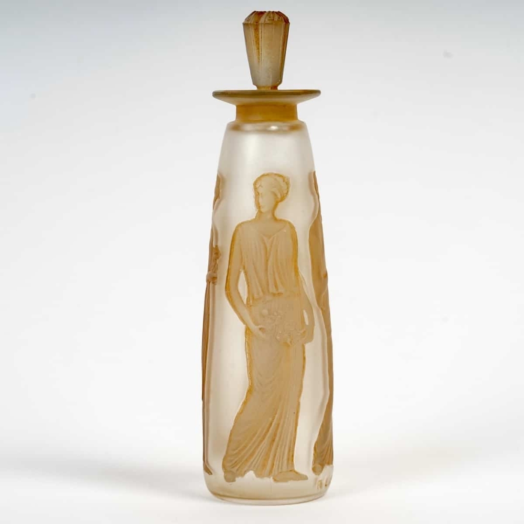 Flacon « Ambre Antique » verre blanc patiné sépia de René LALIQUE pour Coty | Biron Flacon "Ambre Antique" verre blanc patiné sépia de René LALIQUE pour Coty