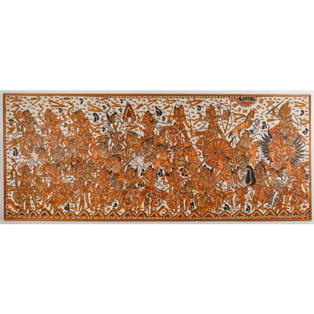 Peinture Thaïlandaise Représentant la Guerre entre le Paradis et l’Enfer, Vers 1960 | Biron |||||||