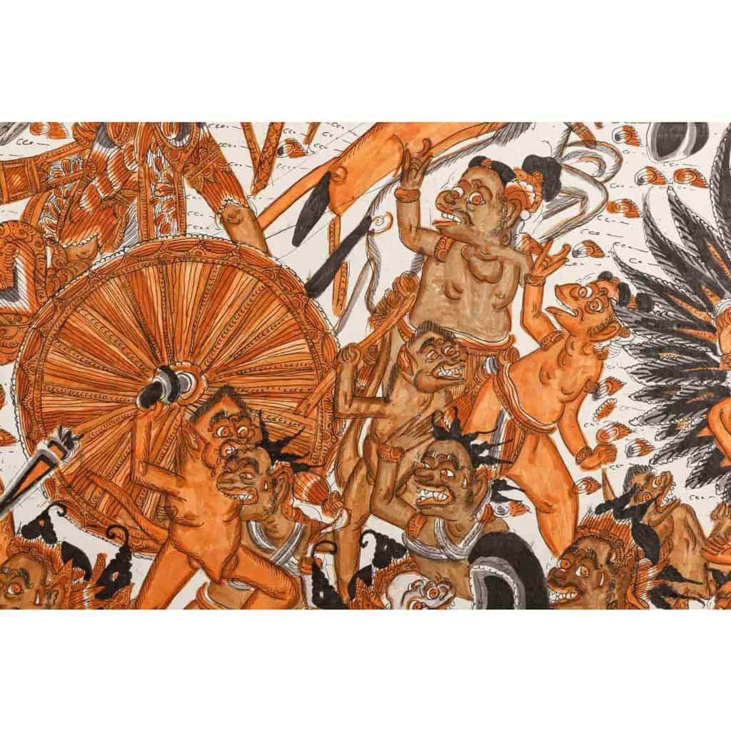Peinture Thaïlandaise Représentant la Guerre entre le Paradis et l’Enfer, Vers 1960 | Biron Peinture Thaïlandaise Représentant la Guerre entre le Paradis et l’Enfer, Vers 1960