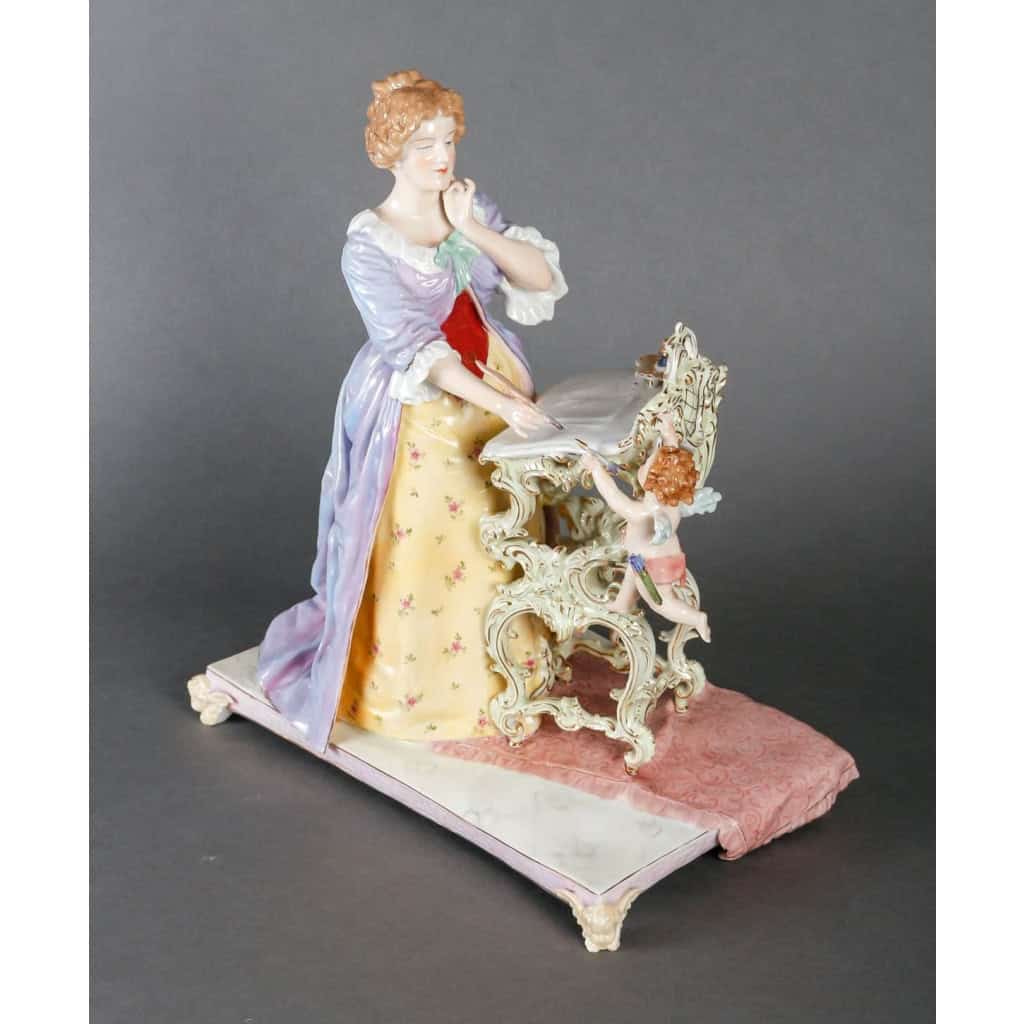Porcelaine, du XIXème siècle représentant élégante à son écritoire, style Napoélon III | Biron Porcelaine, du XIXème siècle représentant élégante à son écritoire, style Napoélon III