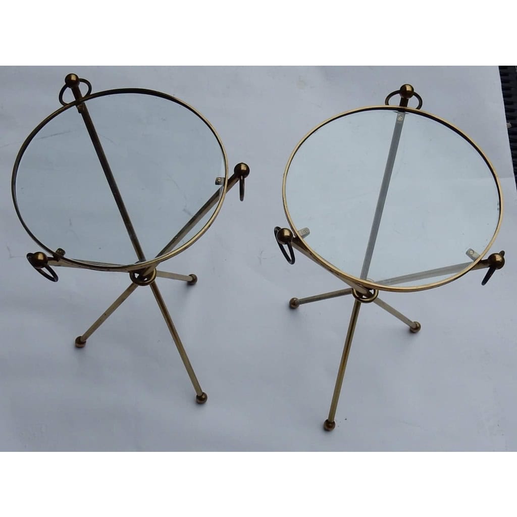 1940/50′ Paire de Guéridons Laiton Doré Style Jacques Adnet | Biron |||||||||