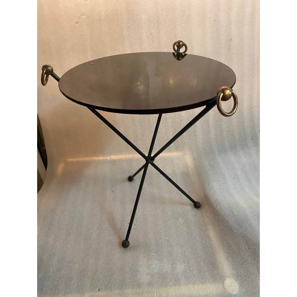 1940/50′ Guéridon Fer Forgé Ornements En Laiton Style Jacques Adnet | Biron 1940/50′ Guéridon Fer Forgé Ornements En Laiton Style Jacques Adnet