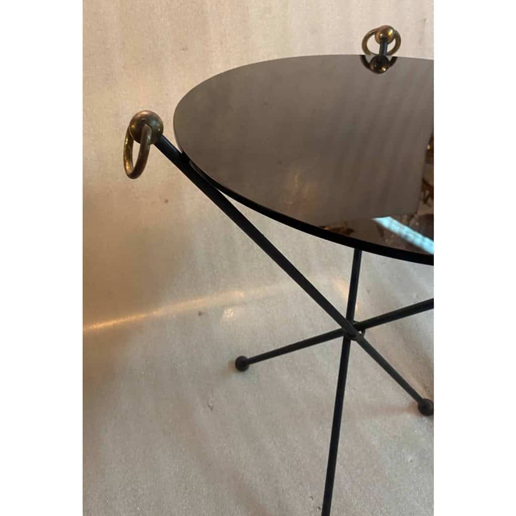 1940/50′ Guéridon Fer Forgé Ornements En Laiton Style Jacques Adnet | Biron 1940/50′ Guéridon Fer Forgé Ornements En Laiton Style Jacques Adnet
