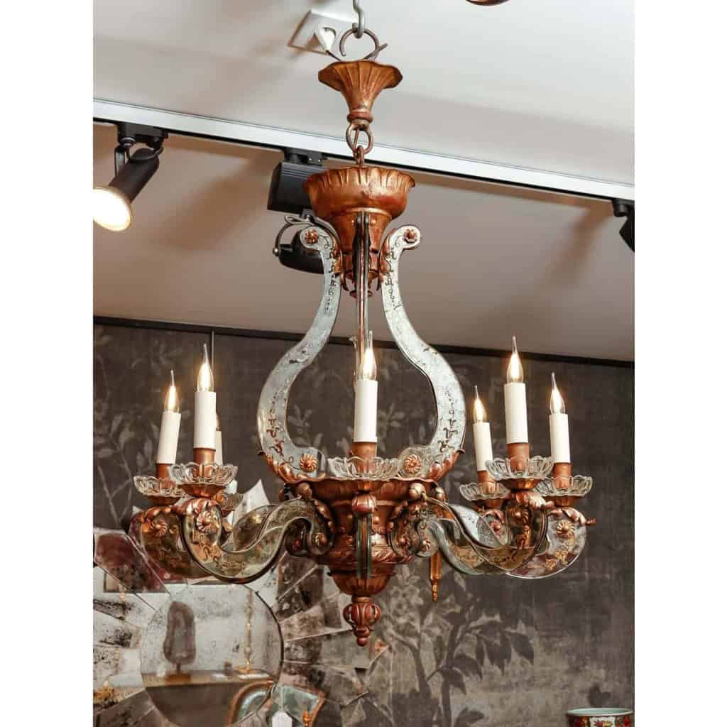 Maison Baguès, Lustre à en verre églomisé, années 1950 | Biron Maison Baguès, Lustre à en verre églomisé, années 1950